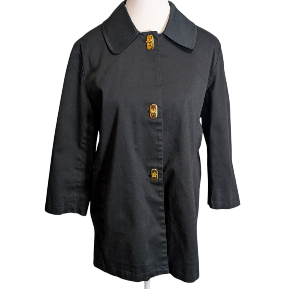 & Danielle‎ NY Black Swing Jacket Gold Toggle Closures 3/4 Sleeve Size 10 Lined